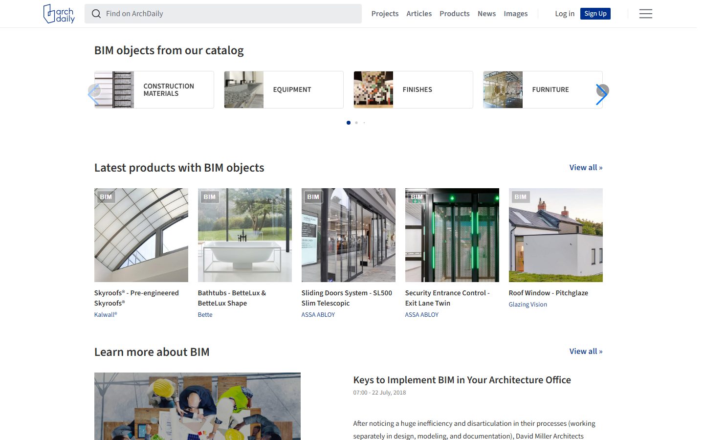 ArchDaily — BIM objects catalog grouped by category