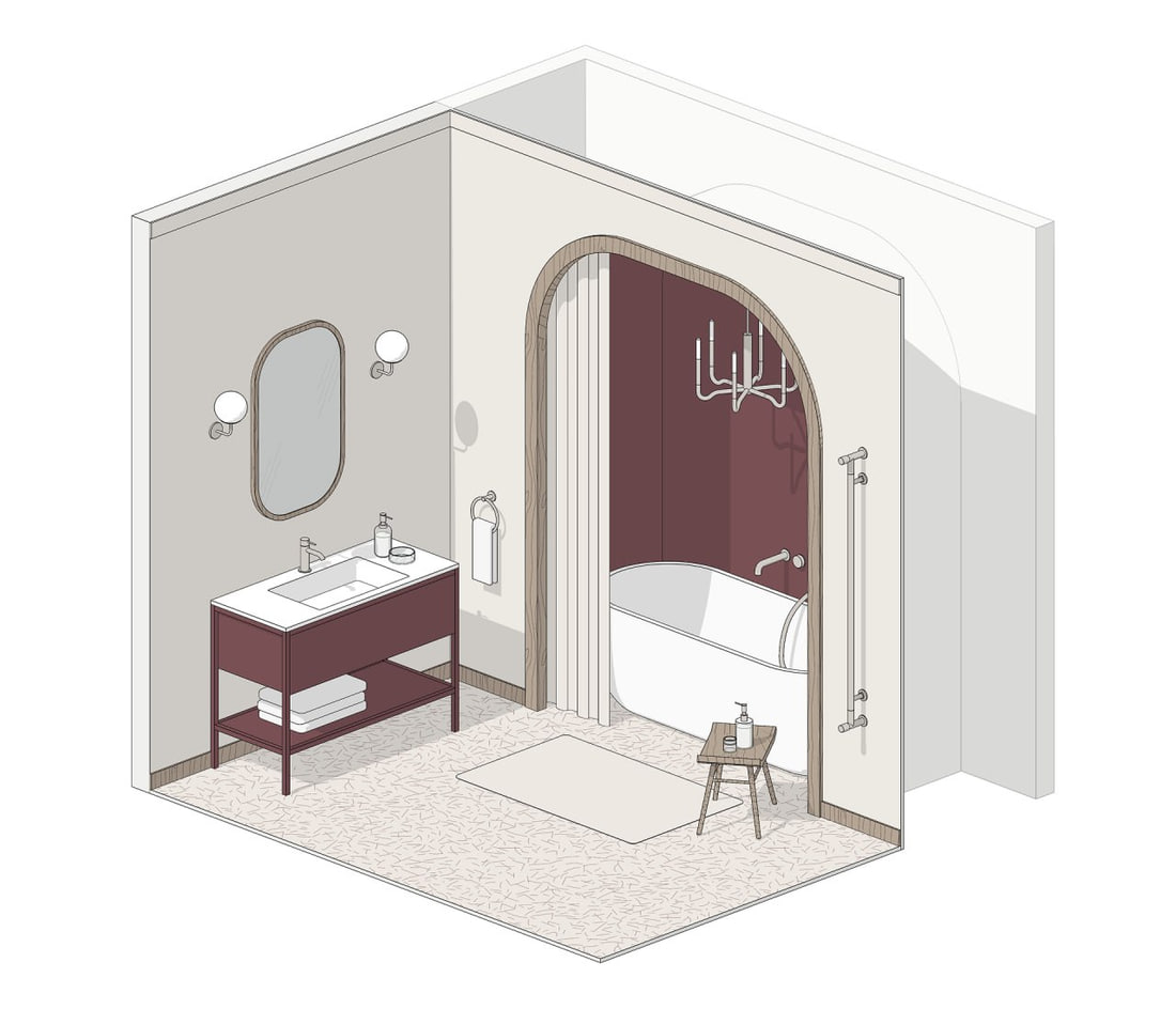 Parametric BIMCORE bathroom fixture families in a Revit bathroom project