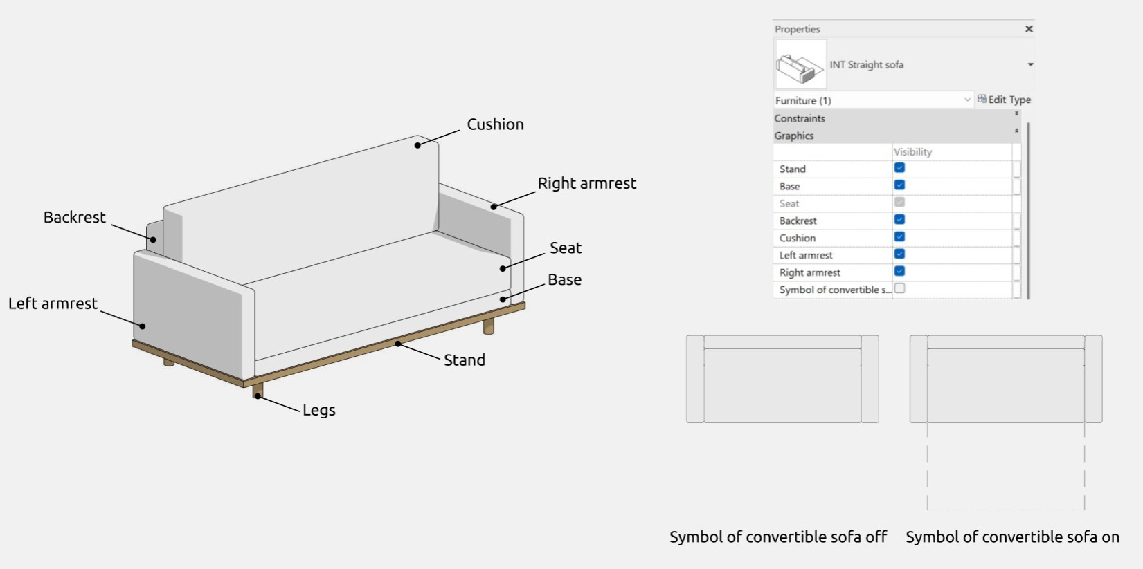Sofas Revit Families — Straight sofa