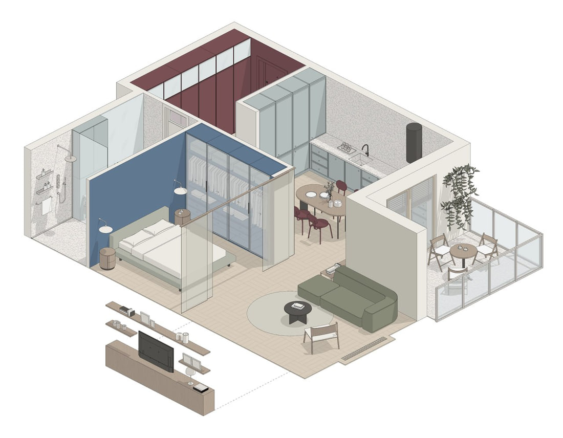 Interior project in Revit created with BIMCORE families