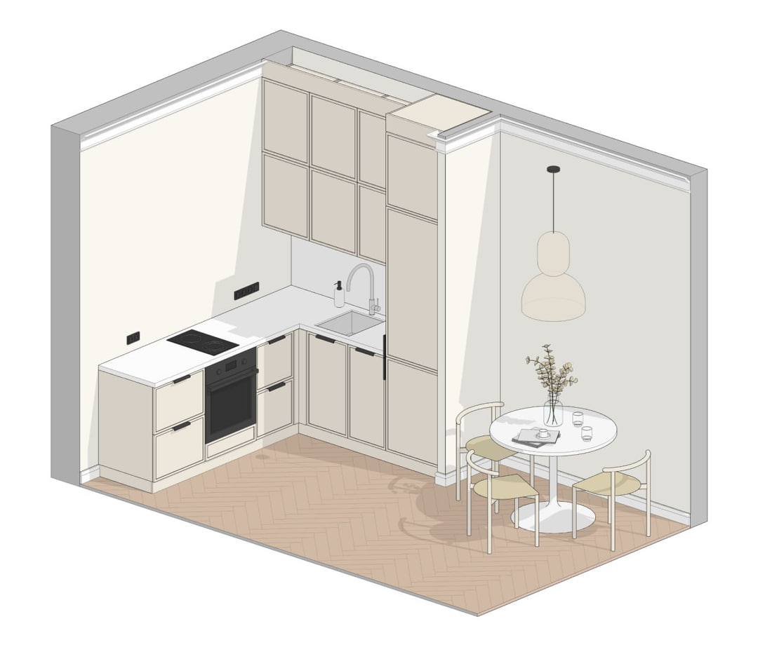 Parametric Revit kitchen created with BIMCORE families