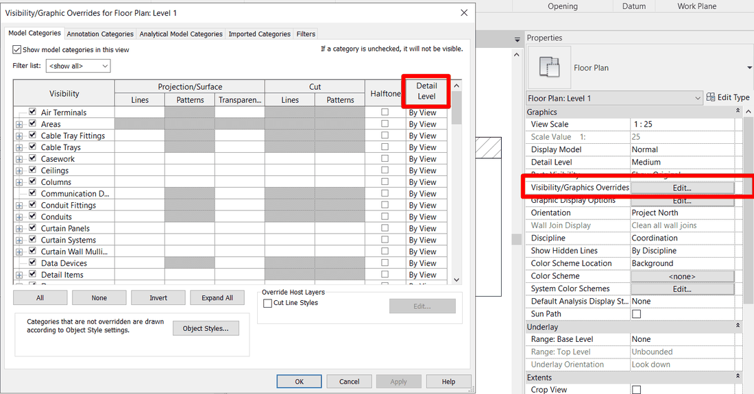 Changing the detail level of a separate Revit category