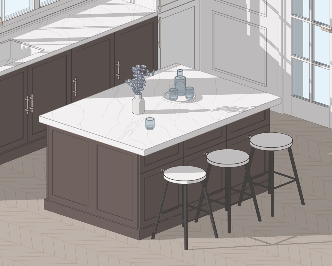Kitchen island in Revit, built with BIMCORE families