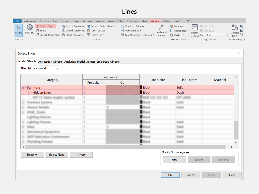 Tables Revit Families — Graphics settings