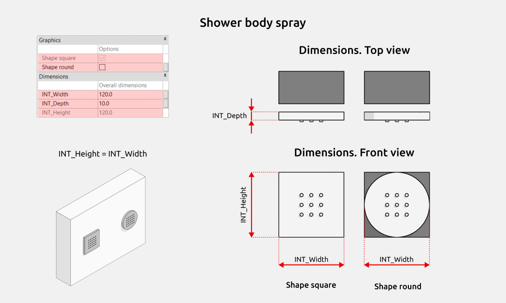 Bathroom Revit Families — Shower body spray
