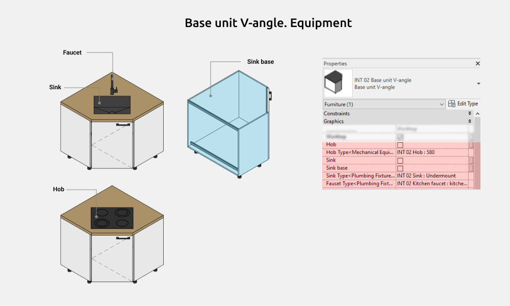 Kitchen Revit Families — Base unit V-angle