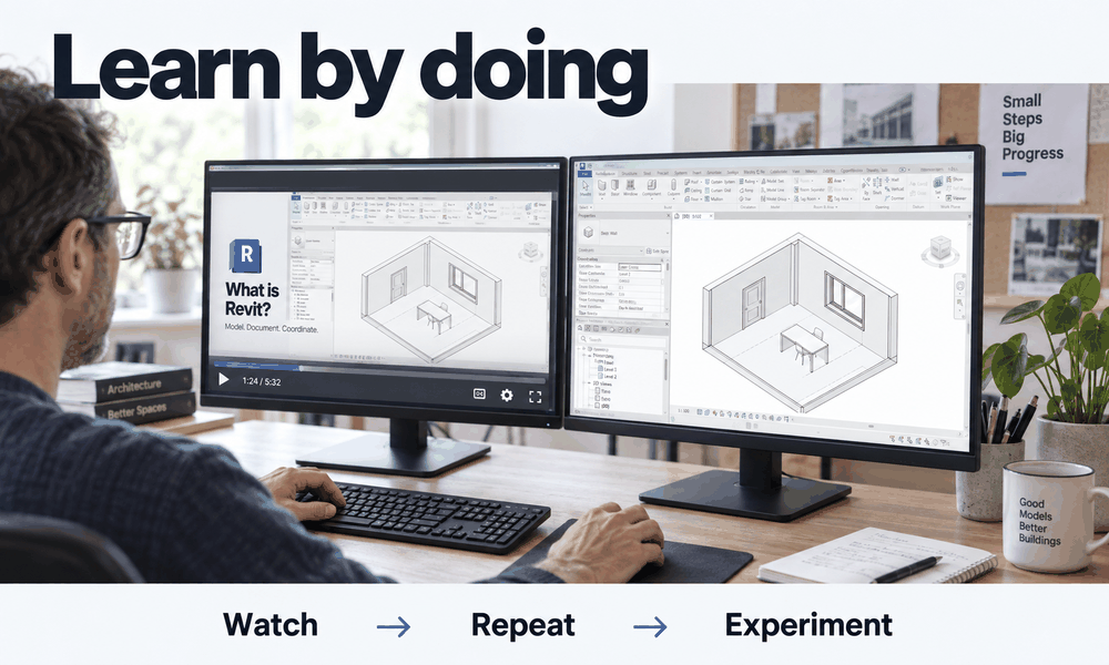 Learning Revit on two screens — watch, repeat, and experiment