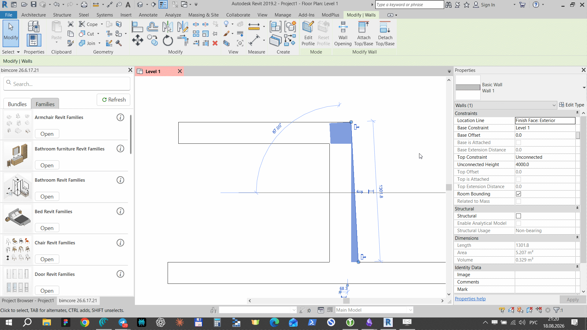 Creating a wall with variable thickness in Revit