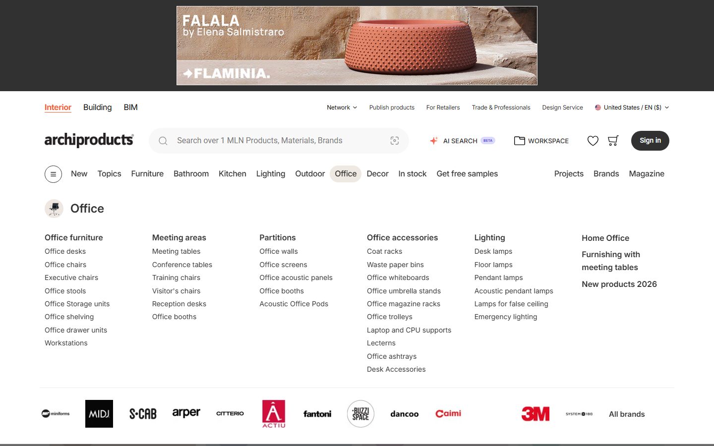 Archiproducts — catálogo de mobiliario e iluminación de diseño con filtro BIM