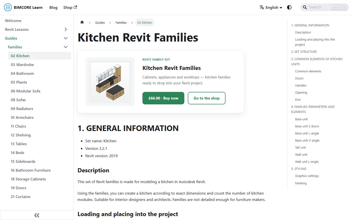 Instrucción de familias BIMCORE — uno de los 21 sets de familias Revit para interiores