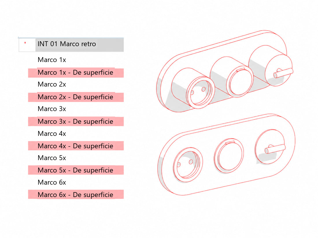 Tipos de marco de superficie y empotrado