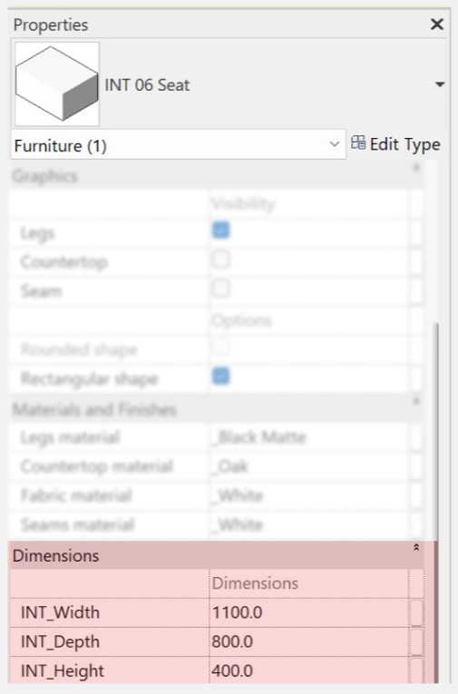 Modular Sofa Revit Families — Dimensions
