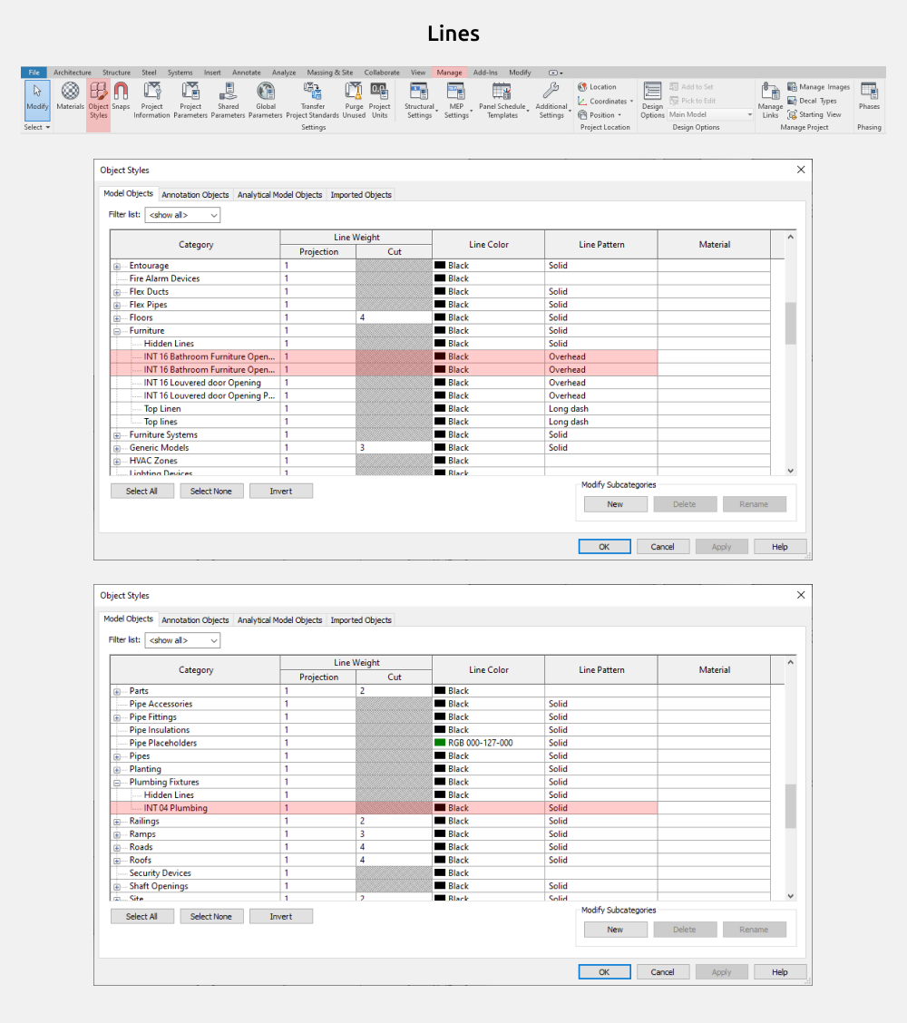 Bathroom Furniture Revit Families — Graphics Settings