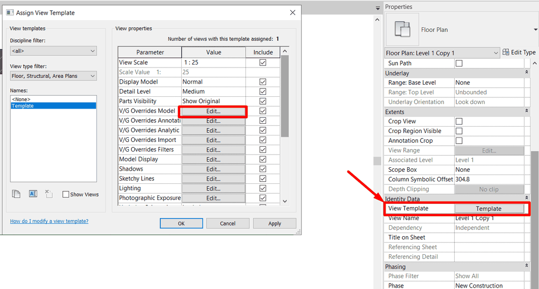 Cambio de la transparencia de una categoría en una plantilla de vista de Revit