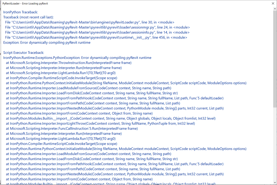 El error que provocan dos versiones de pyRevit mezcladas en una carpeta