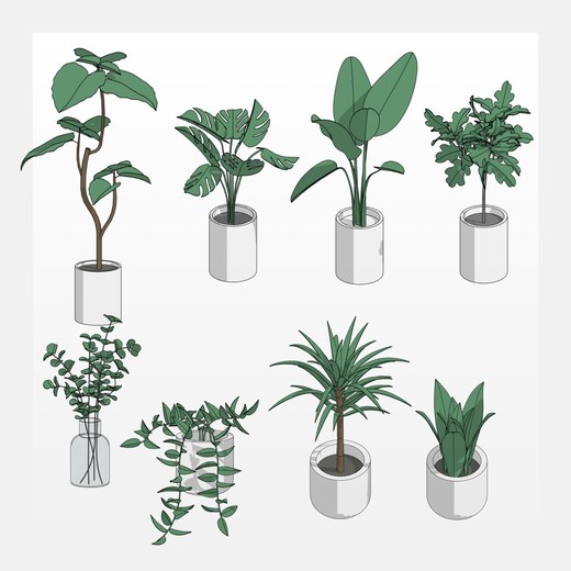 Vista previa del conjunto de familias de plantas para Revit
