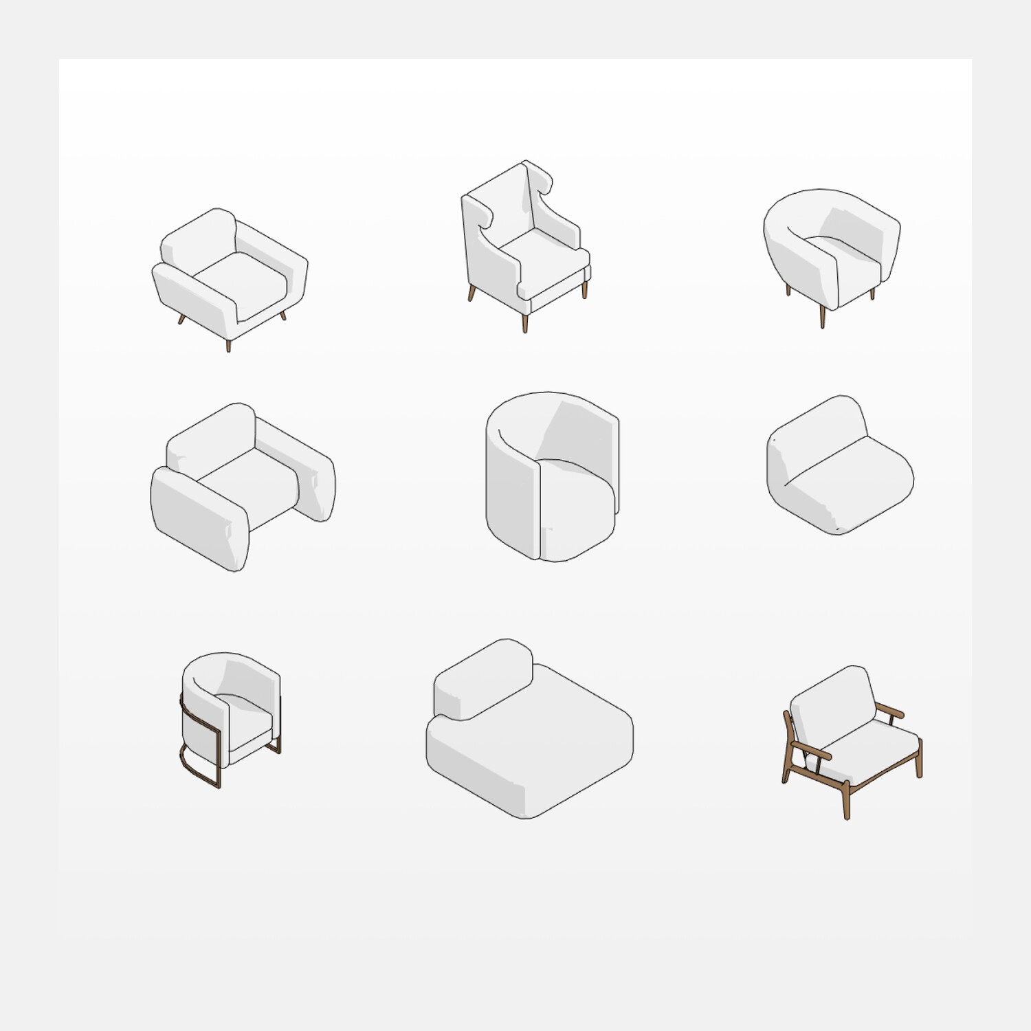 Armchairs Revit Families — set preview