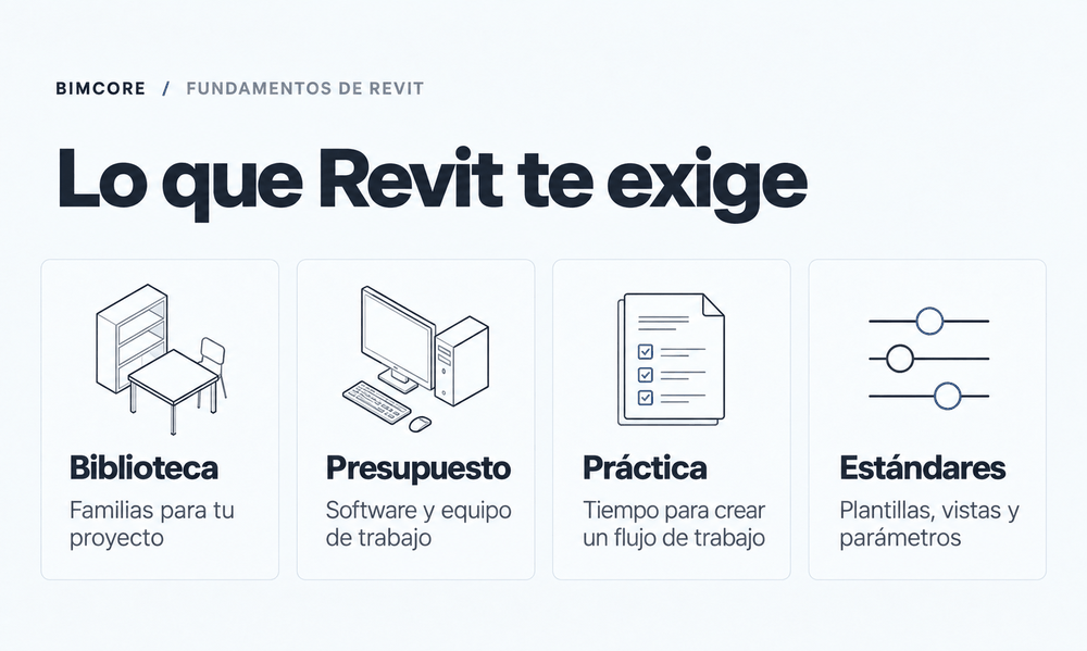 Preparación para trabajar en Revit: biblioteca, presupuesto, práctica y normas