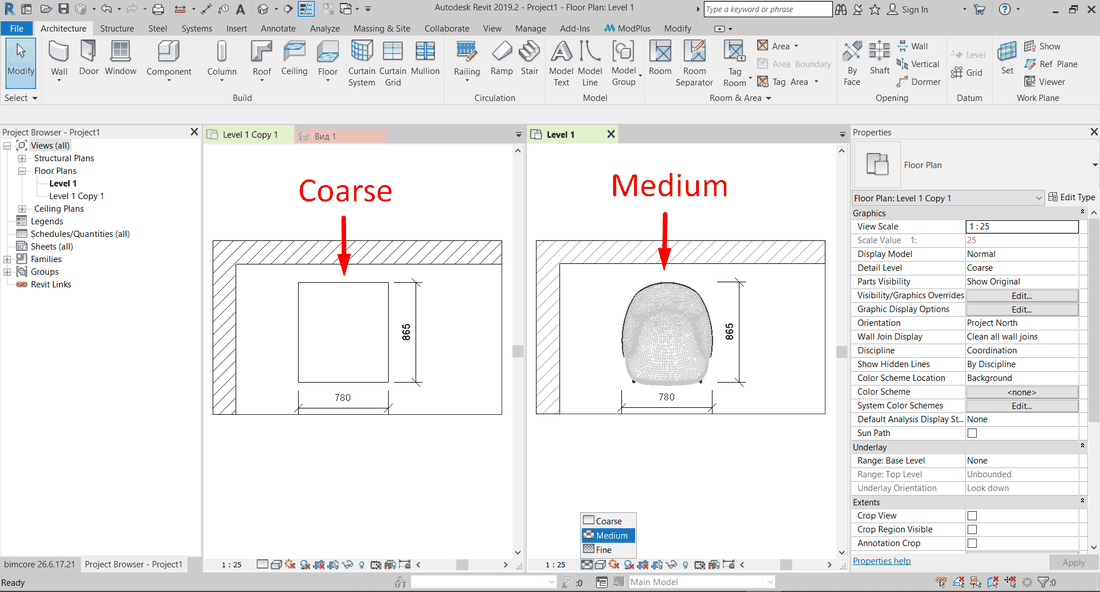 Отображение одного и того же семейства Revit на разных уровнях детализации