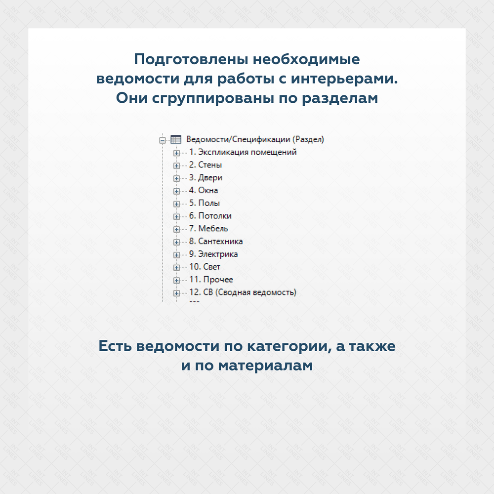 Интерьерный шаблон Revit от INT LINES — ведомости шаблона