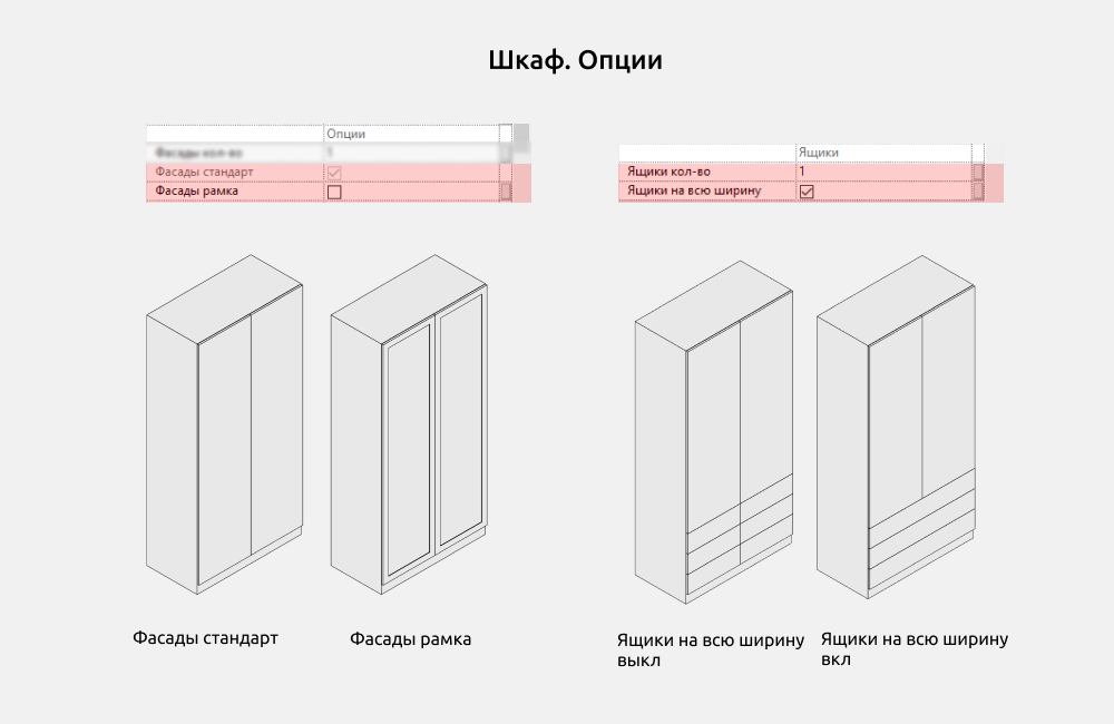 Шкафы для Revit — Опции