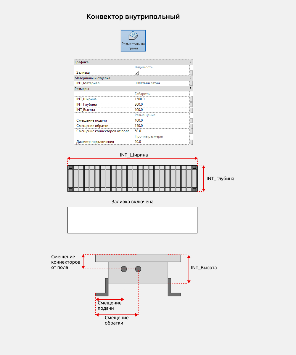 Радиаторы для Revit — Конвектор внутрипольный