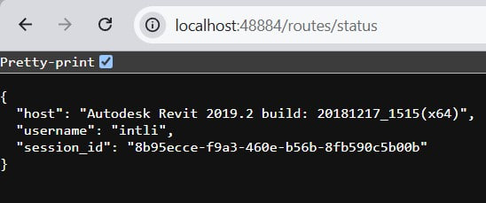 Ответ Routes-сервера в браузере с версией Revit 2019.2