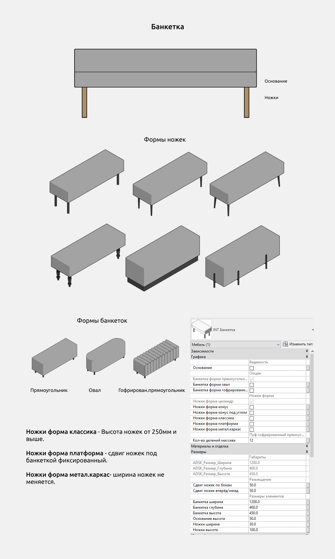 Кровати для Revit — Банкетка