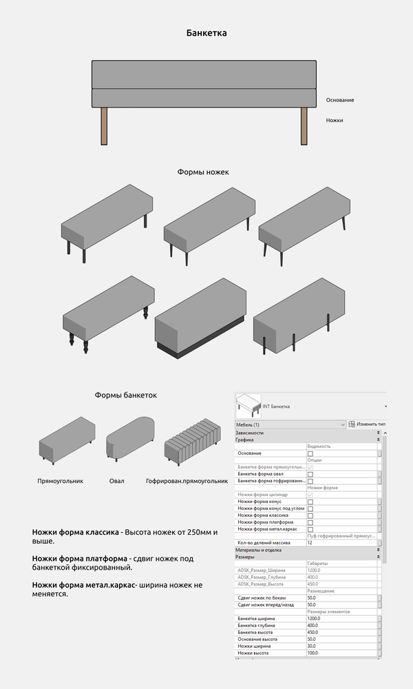 Кровати для Revit — Банкетка