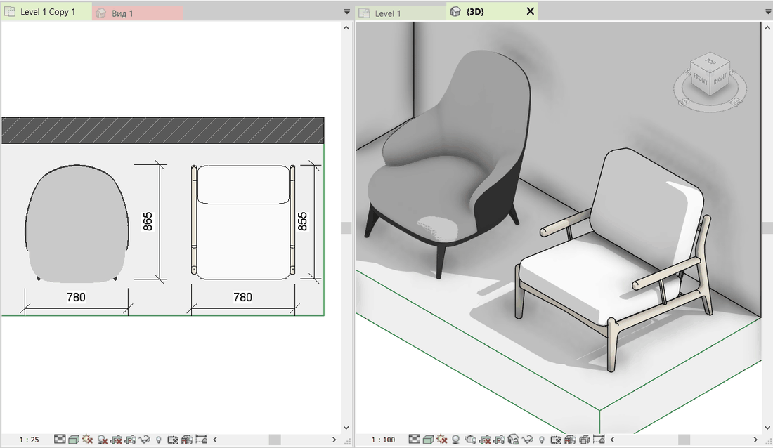 Отображение семейств в режиме «Заливка» в Revit