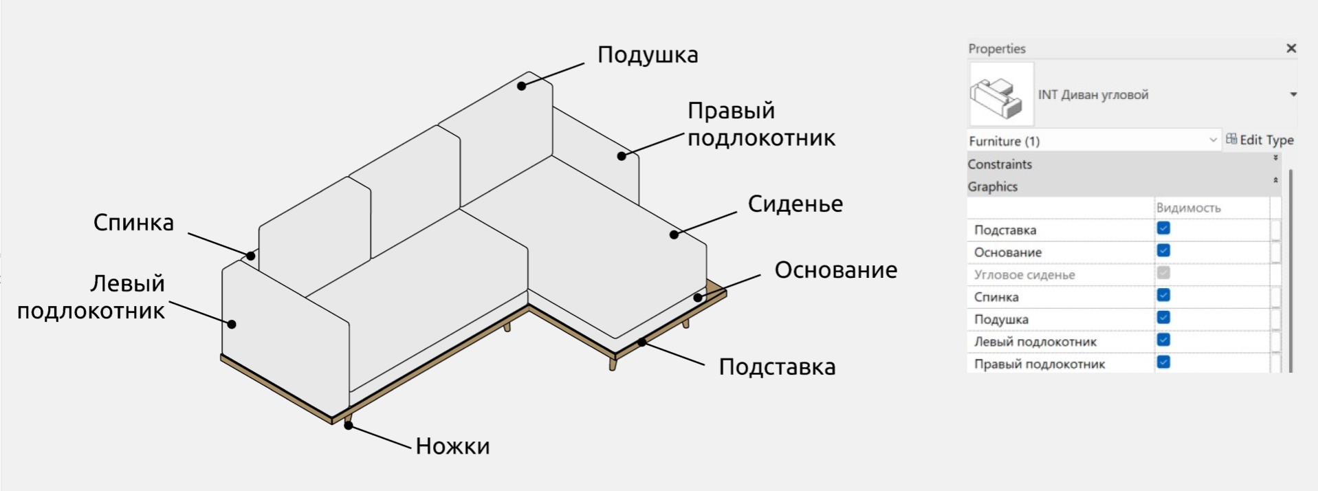 Диваны для Revit — Диван угловой