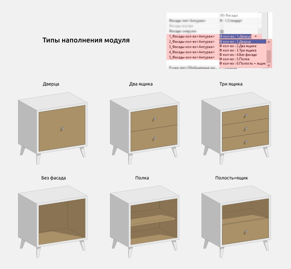 Тумбы и комоды для Revit — Опции тумбы