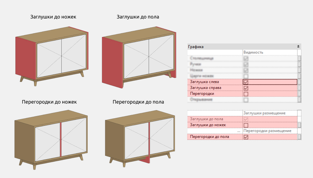 Тумбы и комоды для Revit — Опции тумбы