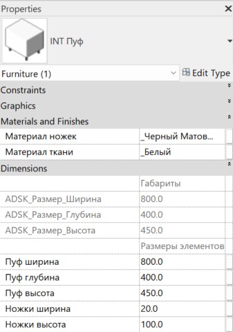 Диваны для Revit — Материалы и размеры