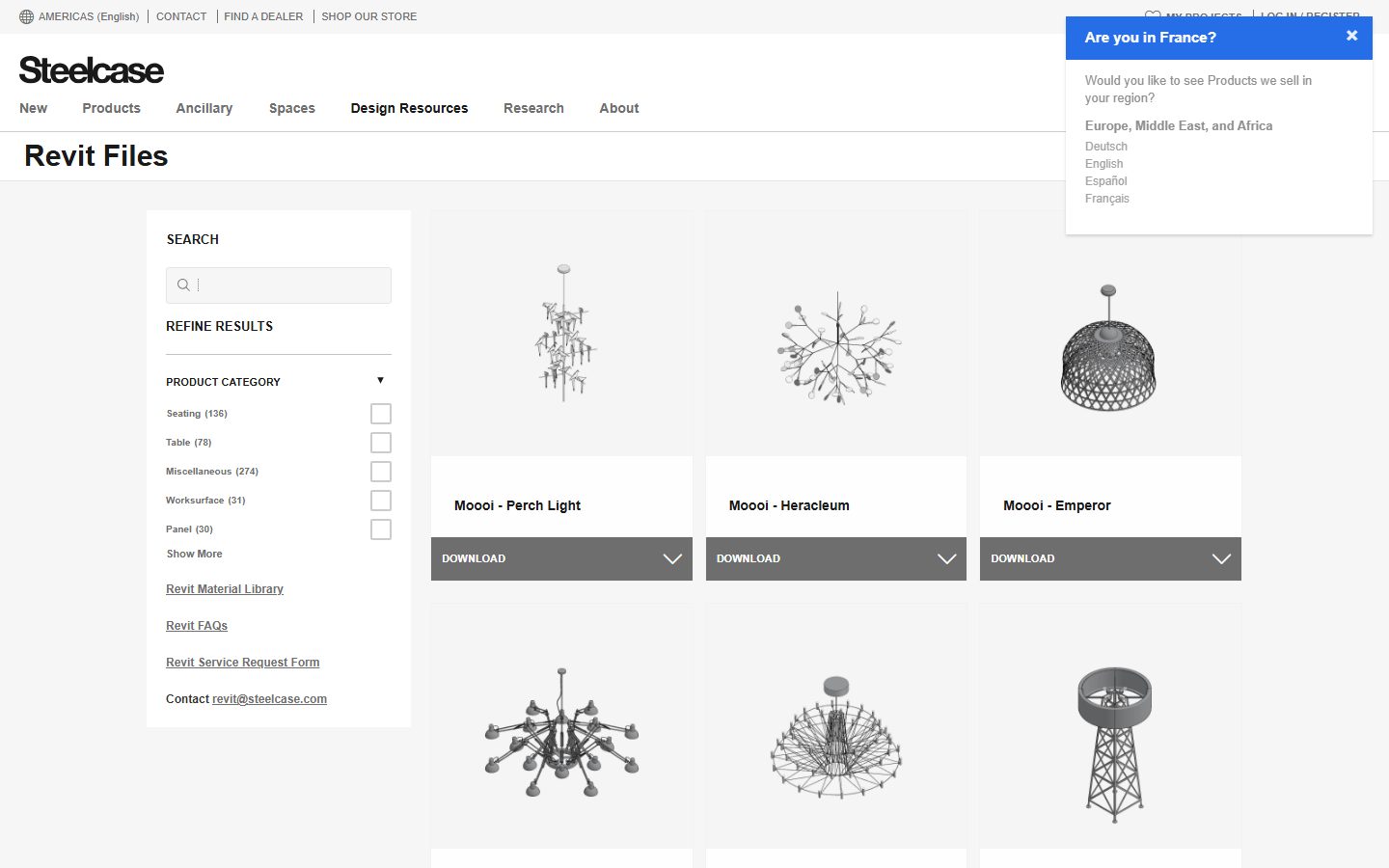 Steelcase — Revit Files с фильтрами и прямыми загрузками